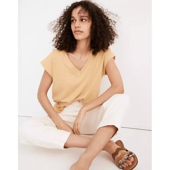 Madewell Cotton V-Neck Muscle Yellow T-Shirt M - Picture 1 of 5